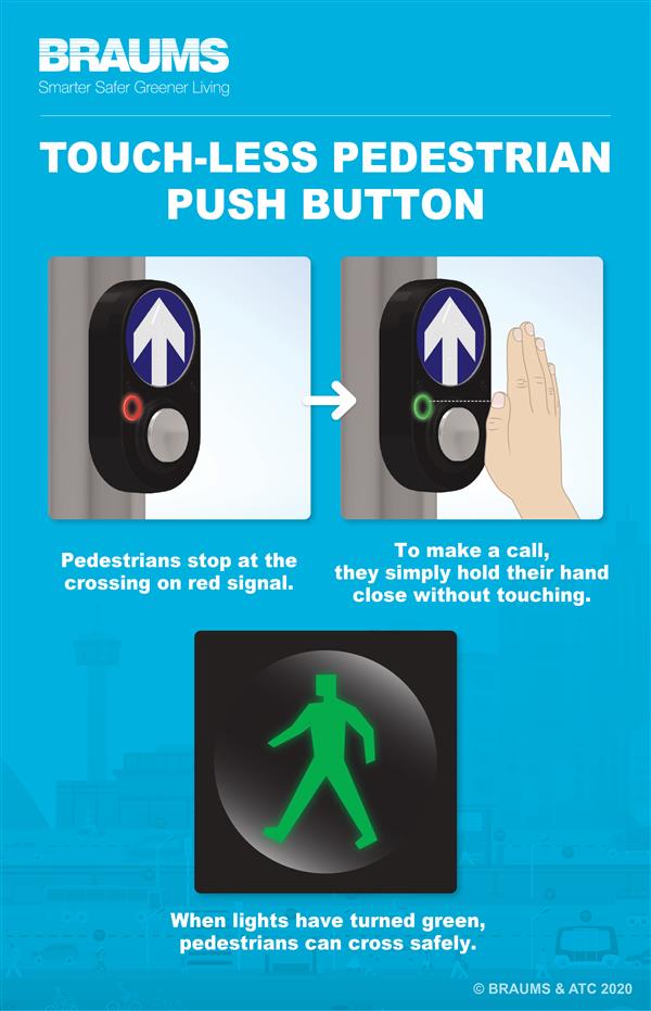 BRAUMS Touch-Less Pedestrian Push Button Infographic