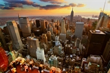 Ariel view of New York city at sunrise